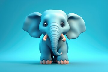 Obraz premium Funny image of a 3D cartoon elephant in blue and yellow colors with a blue background. Generative AI