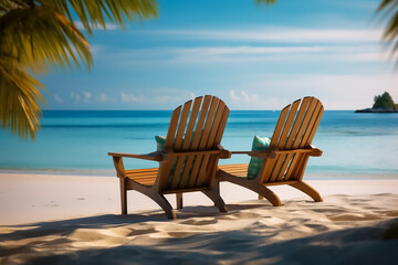 A beautiful pair of lounge chairs lying on the beach