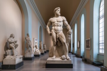 The Farnese Hercules sculpture in Museum, Generative AI
