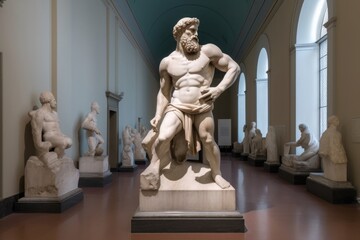 The Farnese Hercules sculpture in Museum, Generative AI
