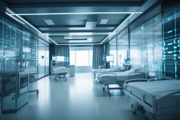 modern hospital ward, with ai-driven medical devices monitoring patients in the background, created with generative ai