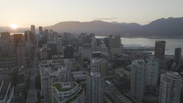 The city of Vancouver Canada along Highway 1A at sunset