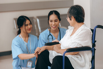 Obraz premium Doctor checking consultation with patient for checkup. work on healthcare paperwork and happiness of medical professional, checklist and report a results in hospital clinic, health insurance business