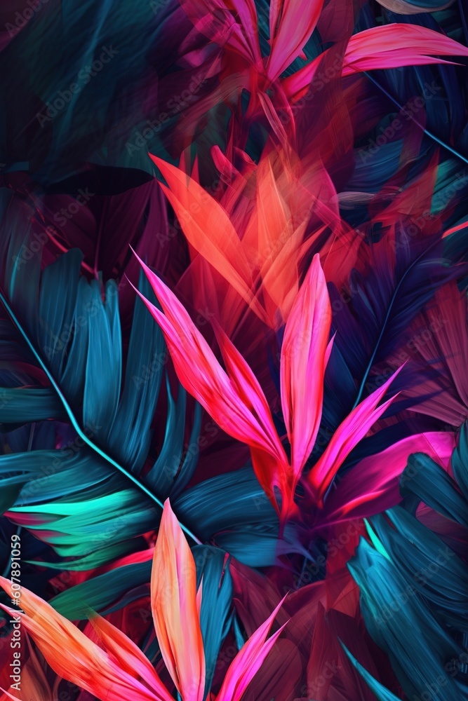 Poster a scattering of multicolored leaves on a dark backdrop generative ai