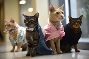 feline and canine models walk the runway, showing off the latest in fashionable fashions, created with generative ai