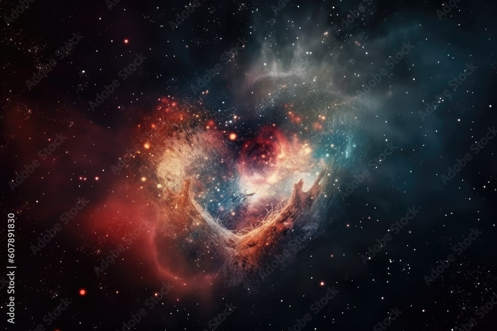 Wall mural heart-shaped nebula with starry background in a fantasy world, created with generative ai