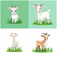 Set of different goats cartoon element vector illustration