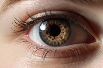 Human brown eye close up Generative AI - obrazy, fototapety, plakaty