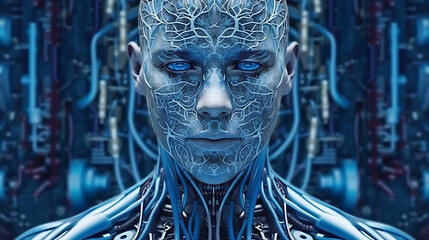 Blue Circuitry Pattern on a Humanoid Robot