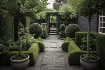 Obraz premium tasteful garden with a mix of modern and traditional elements, created with generative ai