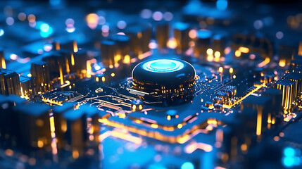 Blue Glowing Circuit Board