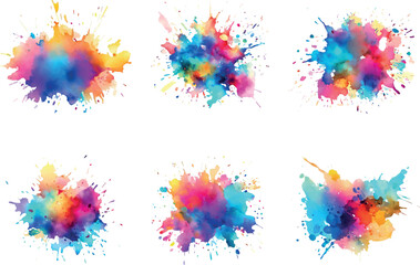 Abstract ink splash background set. Colorful paint splatter texture. 