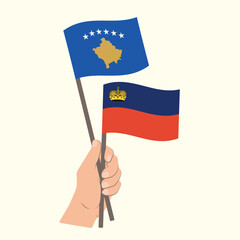 Flags of Kosovo and Liechtenstein, Hand Holding flags