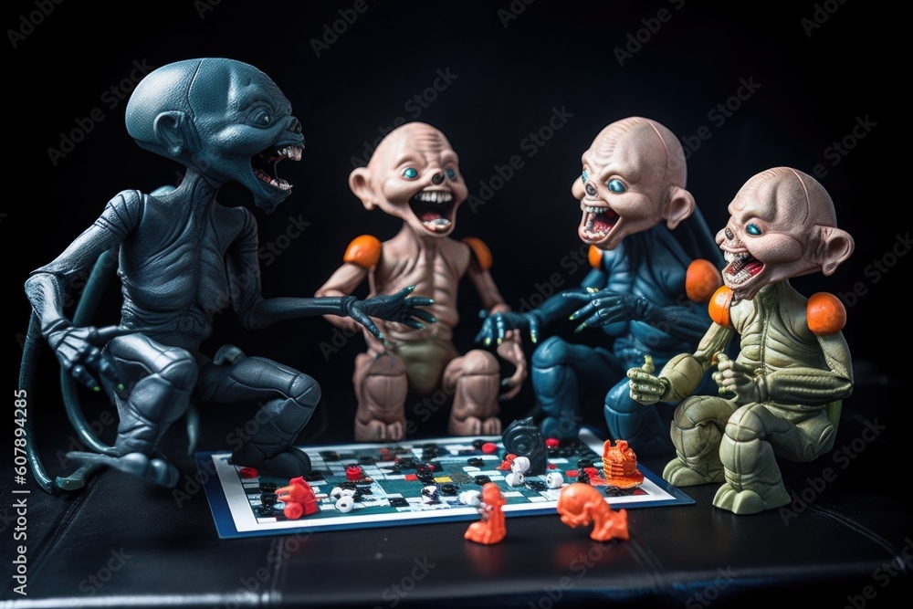 Wall mural group of aliens playing a board game and laughing together, created with generative ai