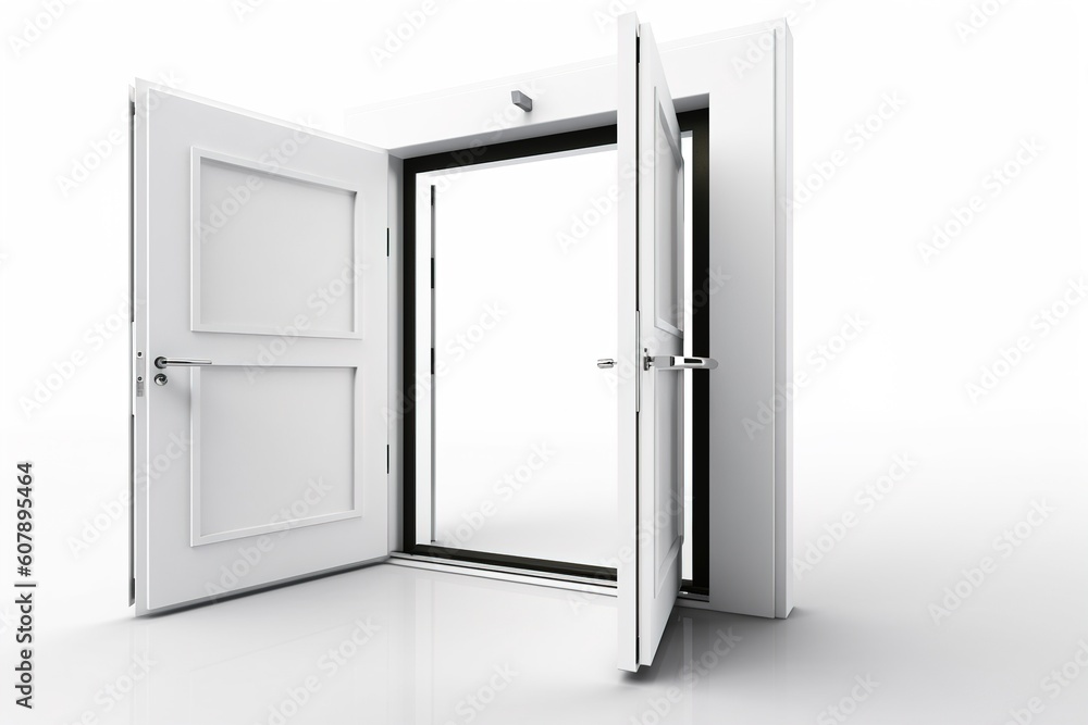 Poster white open door isolated on white background. generated by ai.