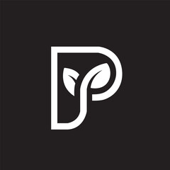 Letter P with leaf logo design - obrazy, fototapety, plakaty