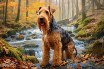 Airedale Terrier in the natural environment, Generative AI