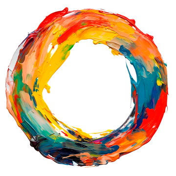 Naklejka Colorful oil paint fat strokes in the shape of a circle ring isolated on white background