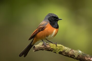 Fototapeta premium male redstart sitting on branch, looking at the camera with its iconic crest, created with generative ai