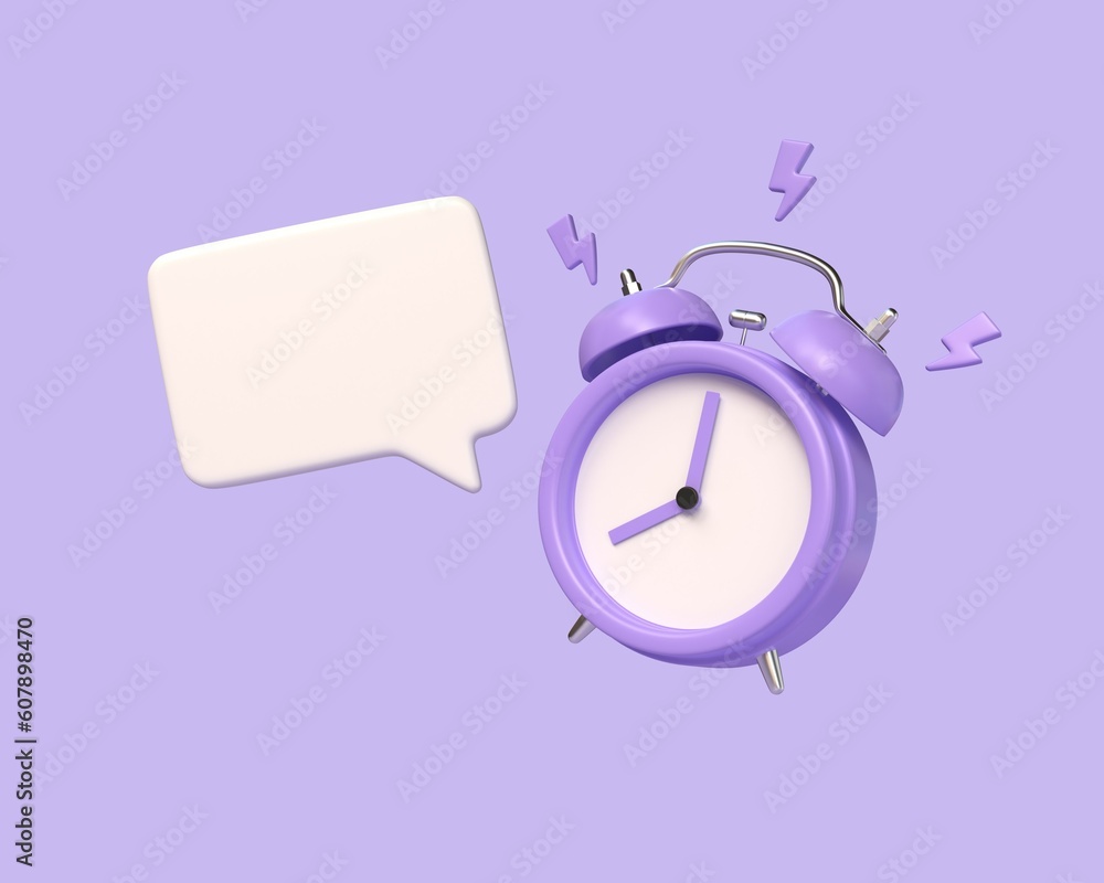 Aufkleber 3d alarm clock and speech bubble with copy space or notification .alarm clock and chat box. good mor