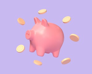 Gold Coins and Piggy Bank. Concept of Financial Crisis. Protection of money savings. 3d rendering.