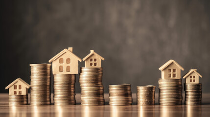 Mini house on stack of coins. Concept of property investment, income , tax, and passive income, Generative Ai