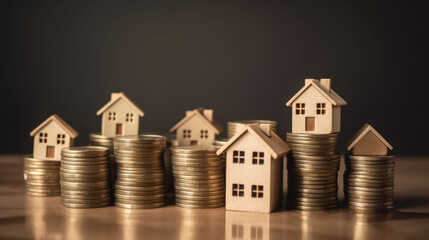 Mini house on stack of coins. Concept of property investment, income , tax, and passive income, Generative Ai