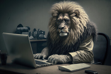 ai generated Illustration of A lion in a business suit at the office.