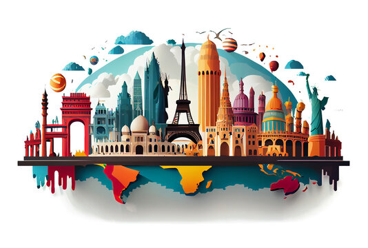 Concept image, the concept of traveling around the world in colorful colors.