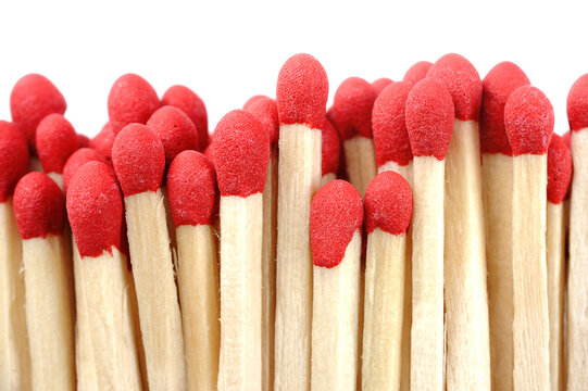 wooden flammable matches with red head