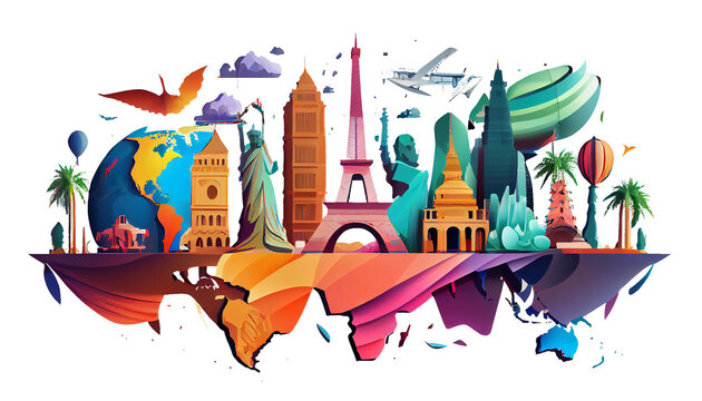 Concept image, the concept of traveling around the world in colorful colors.