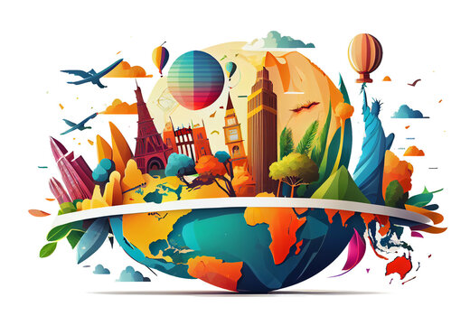 Concept image, the concept of traveling around the world in colorful colors.
