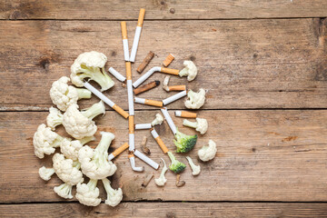Imitation of a smoker’s lungs formed by cauliflower and cigarette butts.