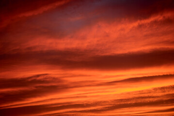 A sunset heaven, orange sky. Sun Rays