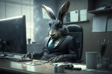ai generated Illustration of A rabbit  in a business suit at the office.