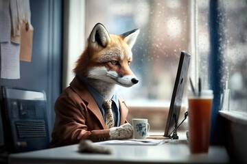 Fototapeta premium ai generated Illustration Portrait of fox dressed in a business suit
