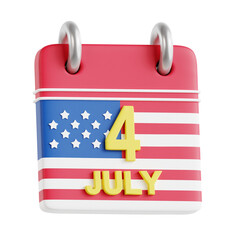 3d illustration of 4th july calendar