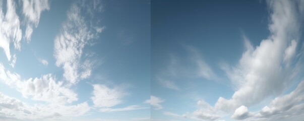 Panorama of blue sky with cirrus clouds, Generative AI