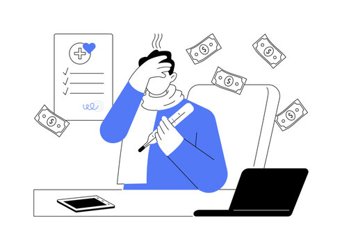 sick person with thermometer and money clip art preview