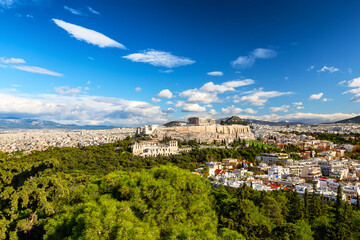 Fototapeta na wymiar Athens with Acropolis hill, Greece. Old Acropolis is famous landmark of Athens.