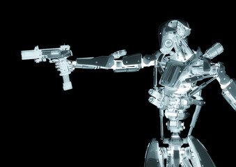 super robot is pointing a pistol