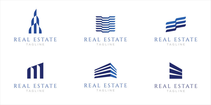 Real estate logo set collection, luxury minimalist design, abstract creative building vector set - Powered by Adobe