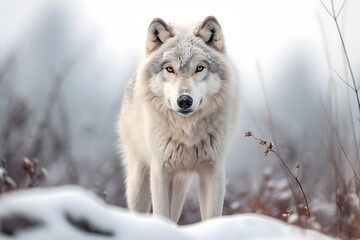 Obraz premium Timber wolf in snow, Generative AI