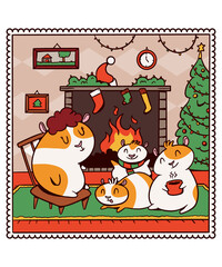 Fototapeta premium Guinea pig family Christmas love fun New Year Happy