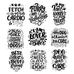 Set of hand drawn lettering composition about dogs - Happy woofday. Perfect vector graphic for posters, prints, greeting card, bag, mug, pillow