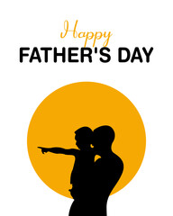 Happy fathers day dad and son beautiful silhouette sunset scene poster design.