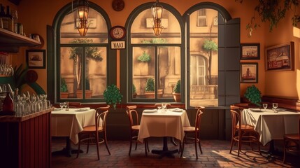 Fototapeta na wymiar Generative AI illustration of italian restaurant