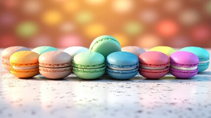 abstract background top view of colorful macaron on wooden table, bakery dessert, Generative Ai