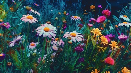 illustration of summer and spring flower grass field, wildflower field, Generative Ai	
