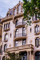 Fototapeta na wymiar Modernist Barcelona Landmark Against Blue Sky